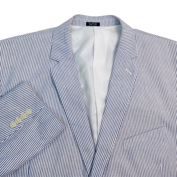 Saddlebred Mens Seersucker Blazer Jacket Blue White Stripe Cotton 54R Easter - Picture 7 of 15